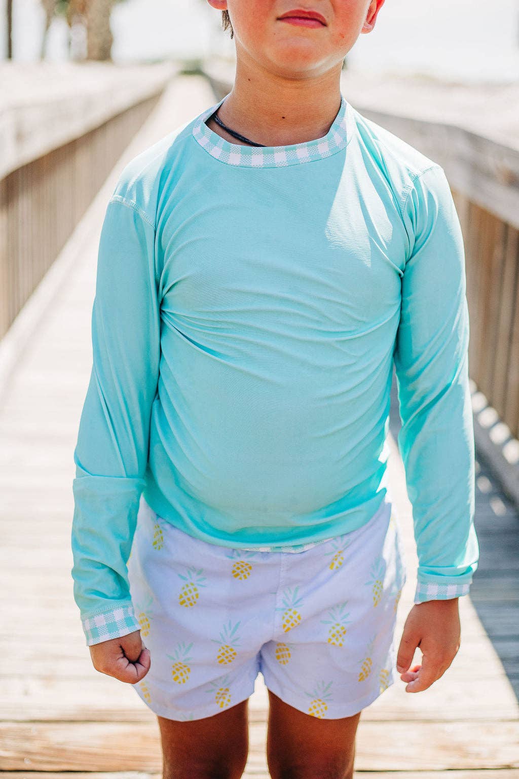 Turquoise Gingham Rashguard