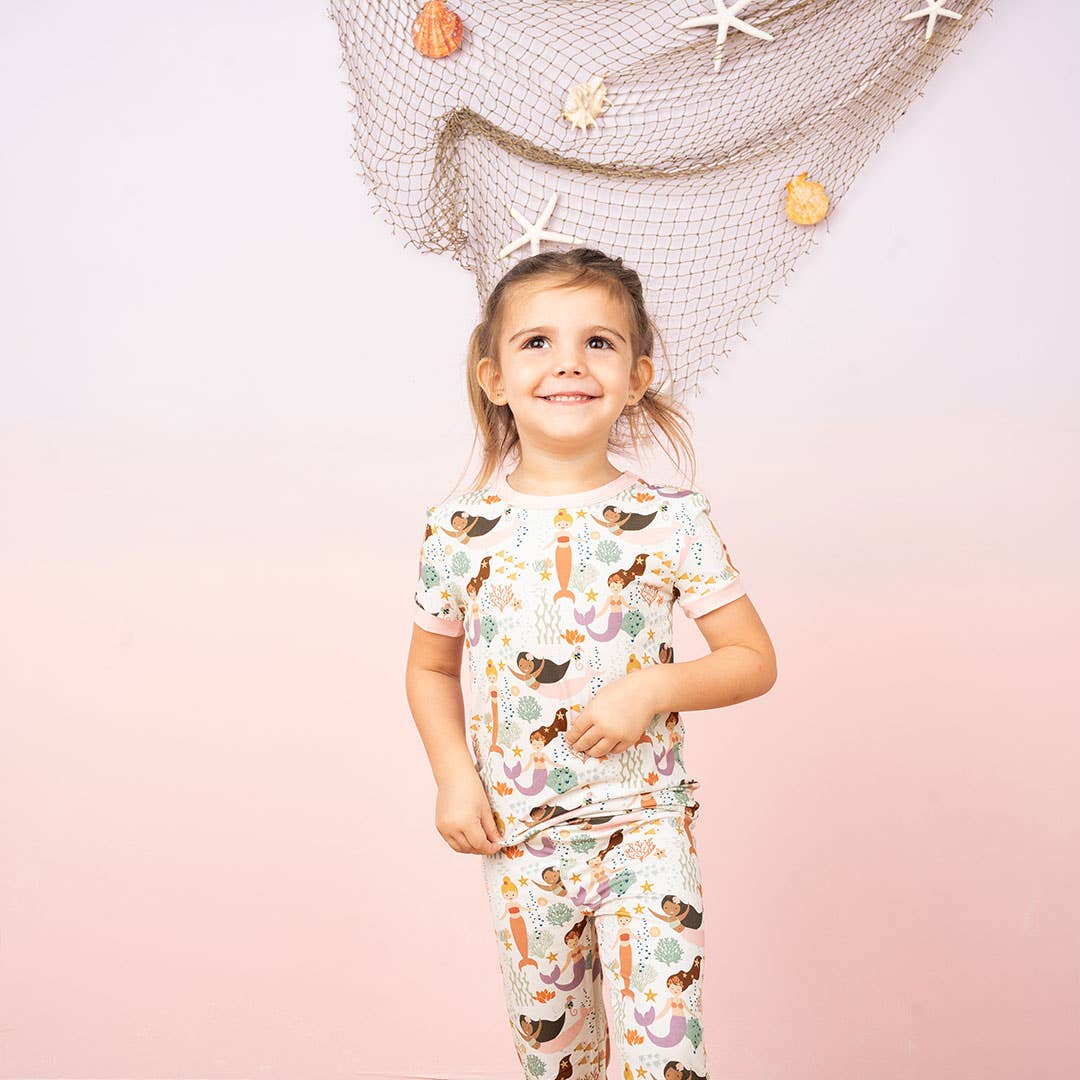 Mermaid Bamboo Kids Pajamas-Making Waves Short Sleeve/Pants