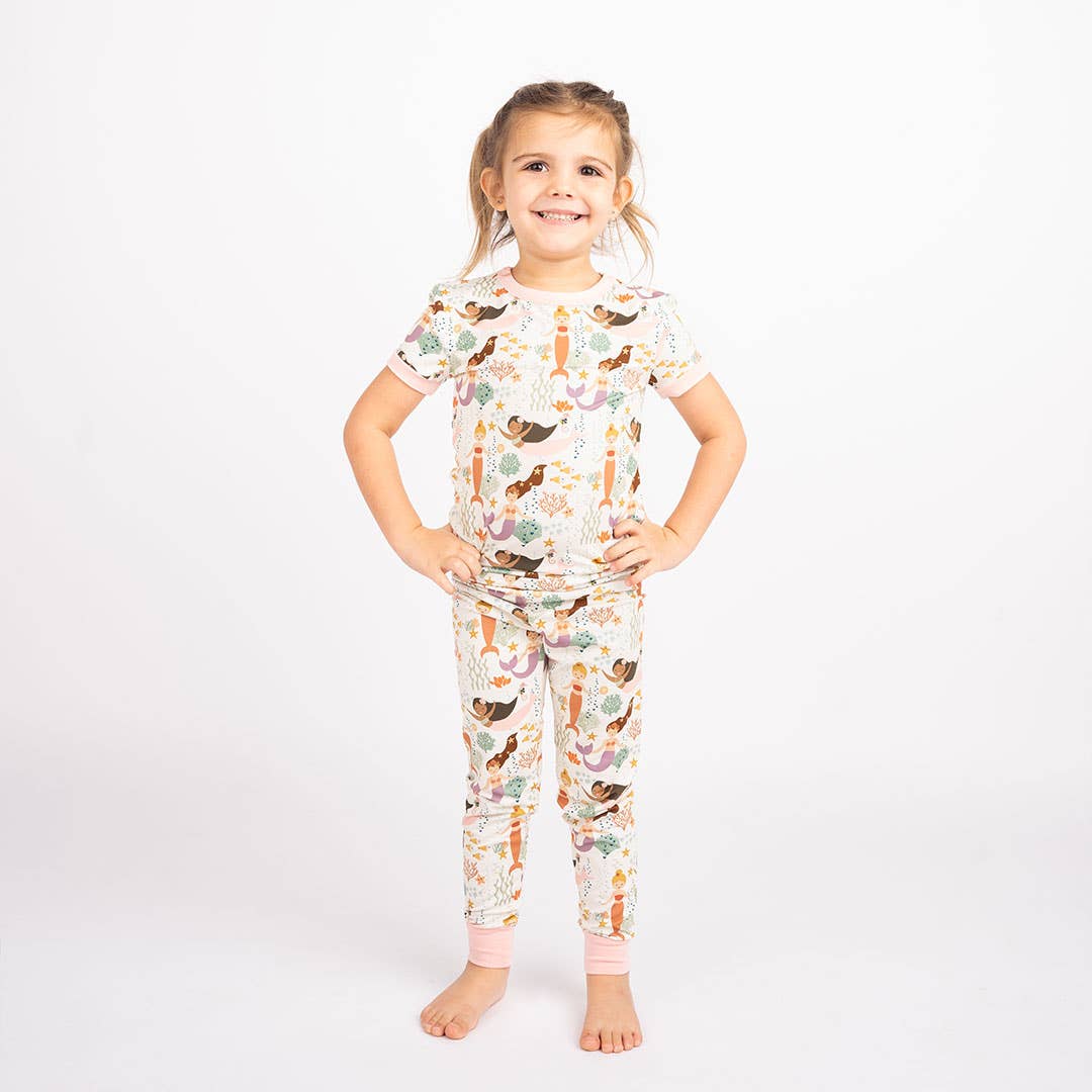 Mermaid Bamboo Kids Pajamas-Making Waves Short Sleeve/Pants