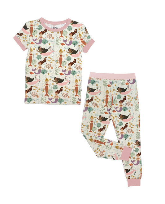 Mermaid Bamboo Kids Pajamas-Making Waves Short Sleeve/Pants