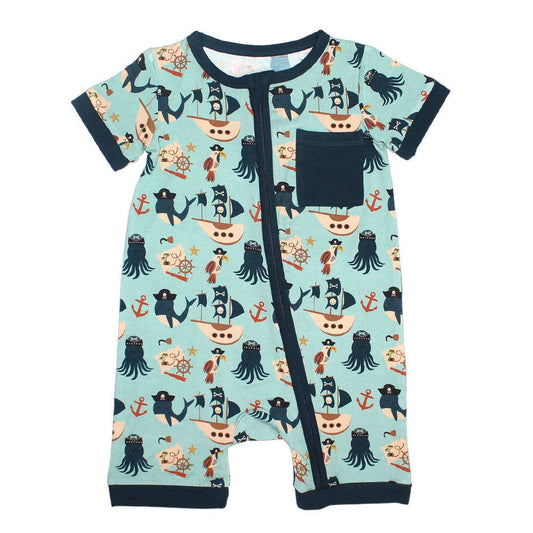 Pirate Bamboo Baby Shortie Romper